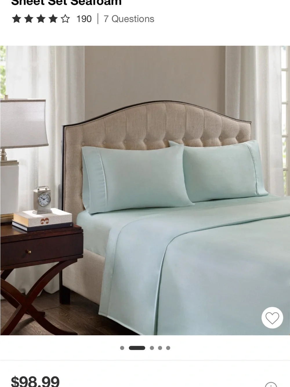 King 1500 Thread Count Cotton Blend 4pc Sheet Set Seafoam